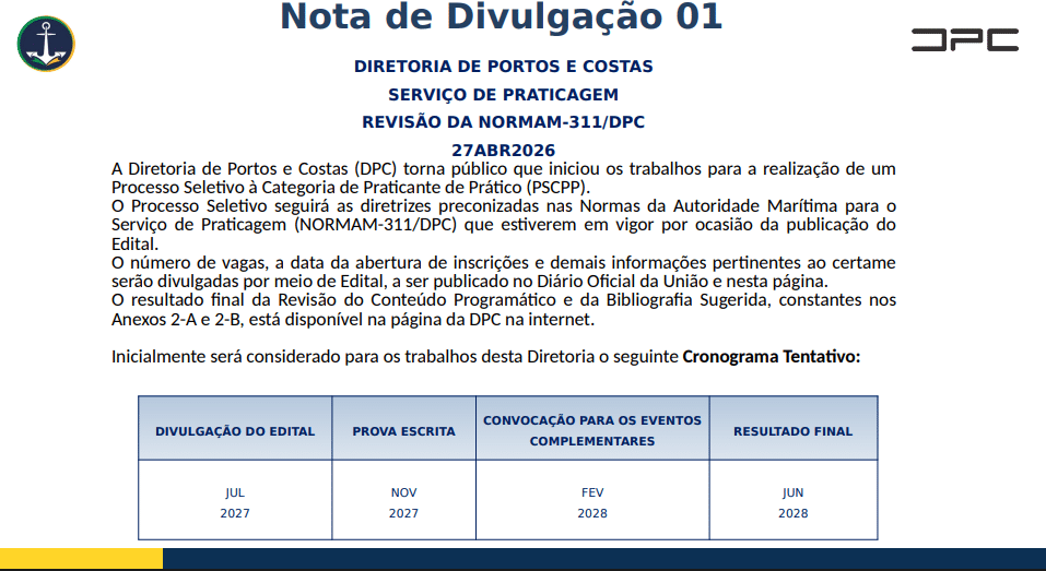 PSCPP confirmado: DPC divulga cronograma oficial com edital previsto para julho de 2027